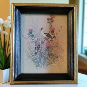 Art Print Titled American Goldfinch by F. Massa Framed Wood Green Gold Accent